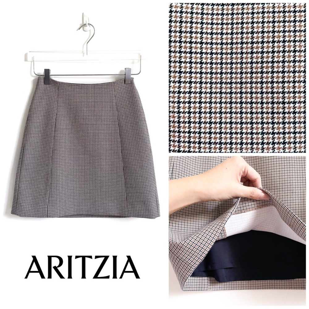 Aritzia Black and White Houndstooth Lined Mini Skirt